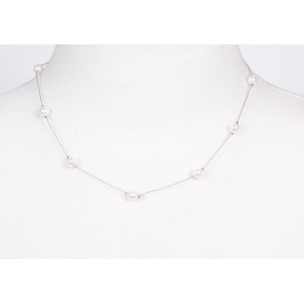 100-20 Silver metal necklace 45 cm shellpearl pearl 6 mm ST #201 white