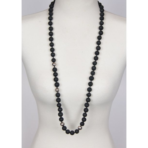 Lava 12 mm 95 cm necklace with 4 silver deko