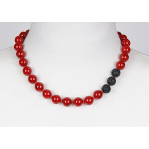 100-83 Coral Pearls / 3 black Lava 12 mm