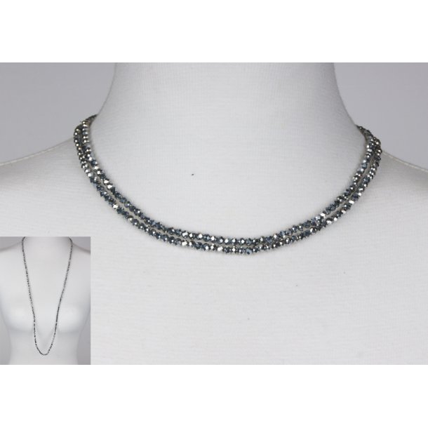 4mm - 90 cm long necklace Crystalglass p elastik CG # 33	silver dark