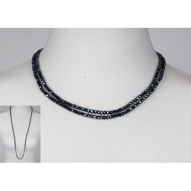 4mm - 90 cm long necklace Crystalglass p elastik CG # 47	Black/Blue
