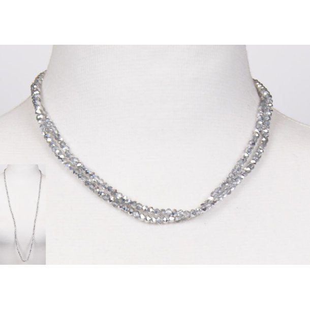 4mm - 90 cm long necklace Crystalglass p elastik CG # 52	krystal silver