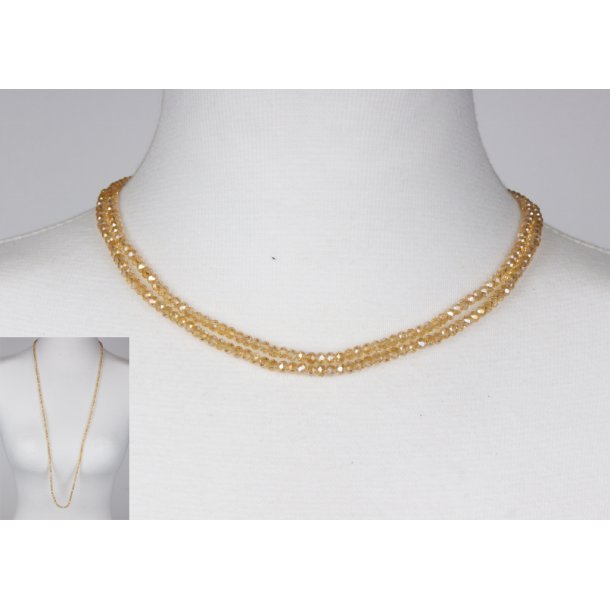 4mm - 90 cm long necklace Crystalglass p elastik CG # 55	Saffron gold