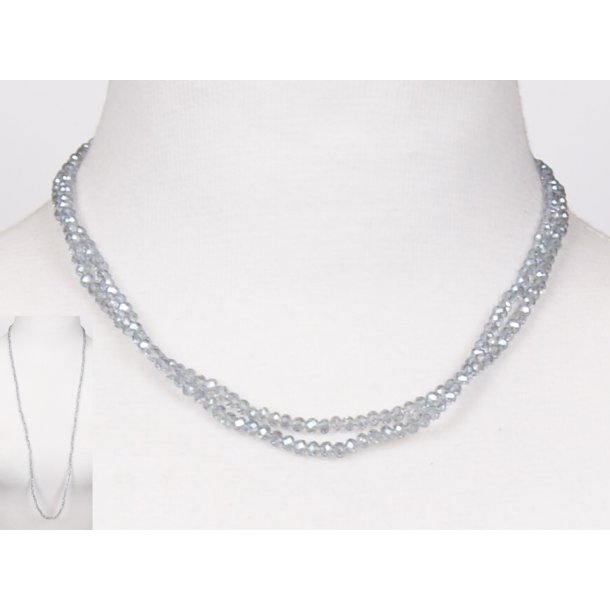 4mm - 90 cm long necklace Crystalglass p elastik CG # 59	grey /grey