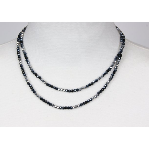 4mm - 90 cm long necklace Crystalglass p elastik 25/37/33	black/silver mix