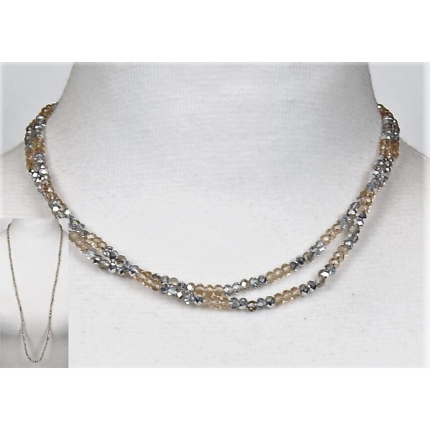 4mm - 90 cm long necklace Crystalglass p elastik 43/52/2	smoke mix