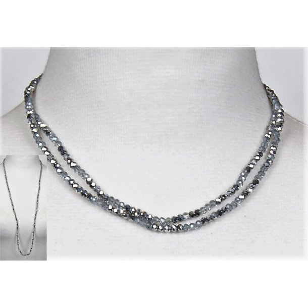 4mm - 90 cm long necklace Crystalglass p elastik 52/33/50	silver mix