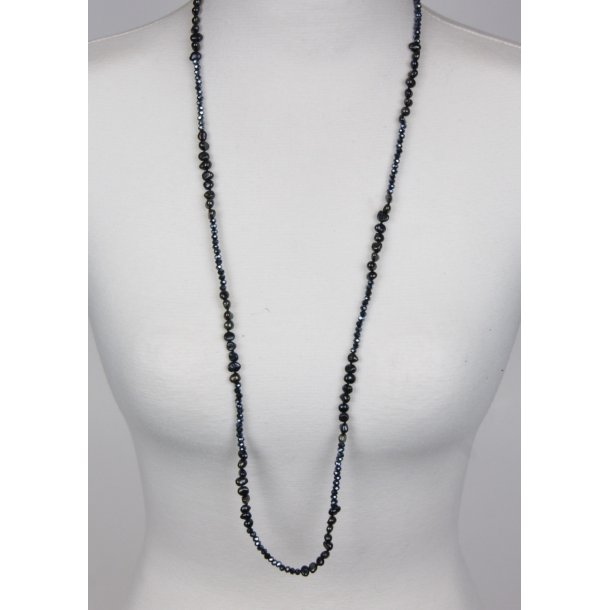 150-11 mix necklace 5/6 mm pearls, 4mm Crystalglass 95 cm Black P#01