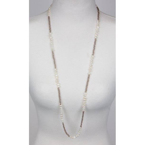 150-11 mix necklace 5/6 mm pearls, 4mm Crystalglass 95 cm White/silver P#50