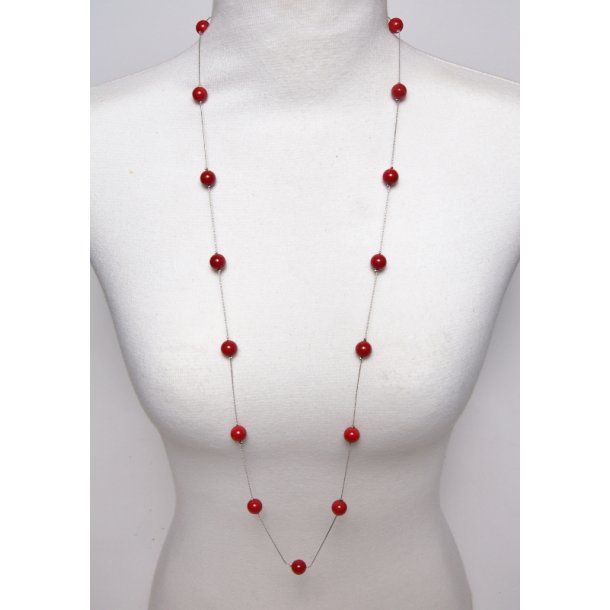 Silver metal 95 cm shellpearl 10 mm ST-246 red