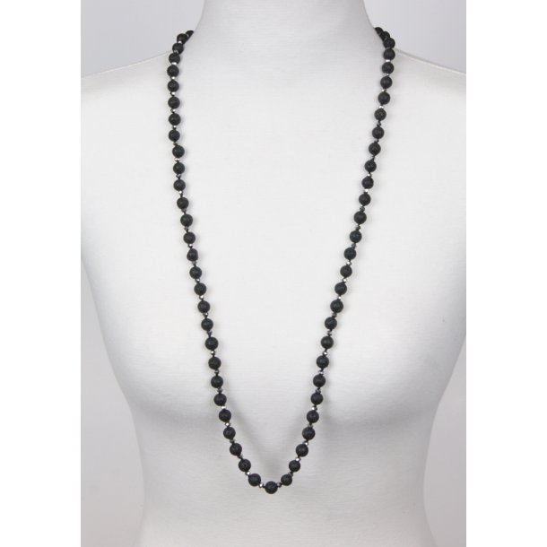 150-79 9 mm Black Queen 90 cmLava necklace/crystal CG # 31	silver dark