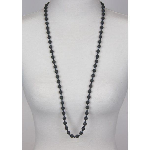 150-79 9 mm Black Queen 90 cmLava necklace/crystal CG# 32 Black Grey