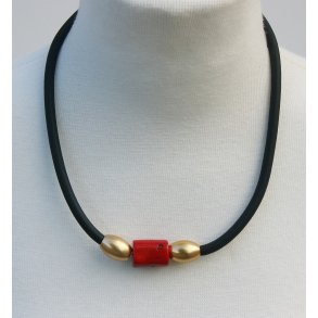 (45 cm)Black glod with red coral