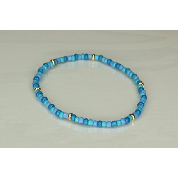 Glass Pearls 3 mm mix med Guld mix blue