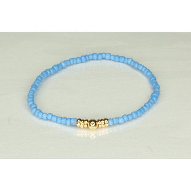 Glass Pearls 3 mm with 1 deko Gold Light blue