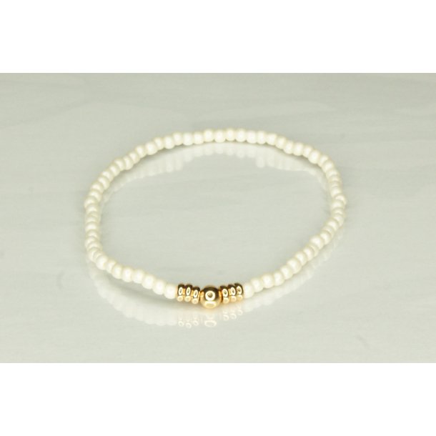 Glass Pearls 3 mm with 1 deko Gold Off white