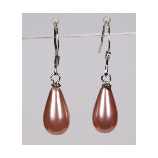 400-65 Drop hang earrings pearl 8 x 14 mm ST #213 Deep Pink