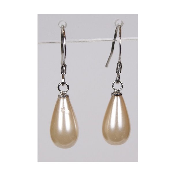 400-65 Drop hang earrings pearl 8 x 14 mm ST#204 Off White