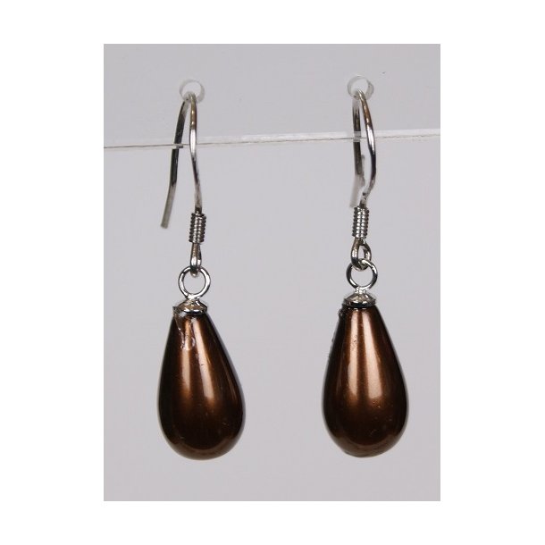 400-65 Drop hang earrings pearl 8 x 14 mm ST #238 Broun