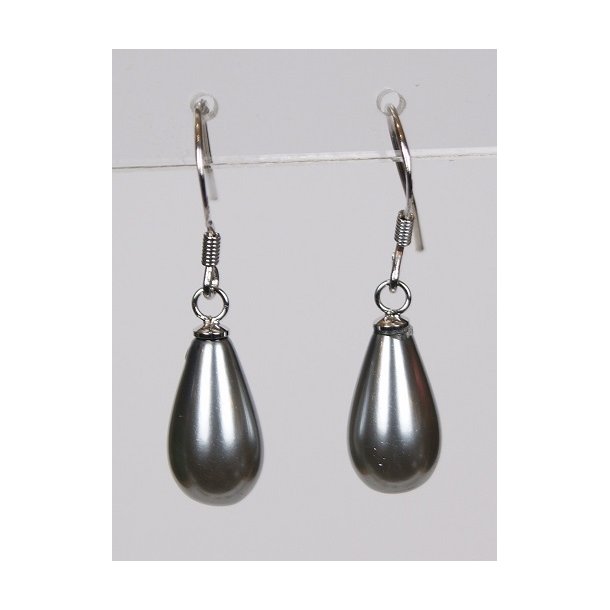 400-65 Drop hang earrings pearl 8 x 14 mm ST #222 silver