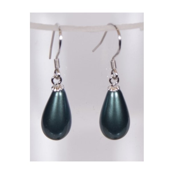 400-65 Drop hang earrings pearl 8 x 14 mm ST #621 Blue