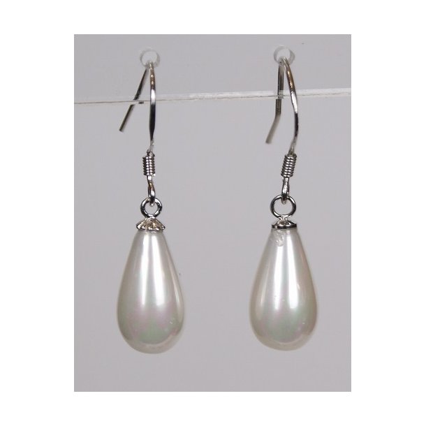 400-65 Drop hang earrings pearl 8 x 14 mm ST #201 white
