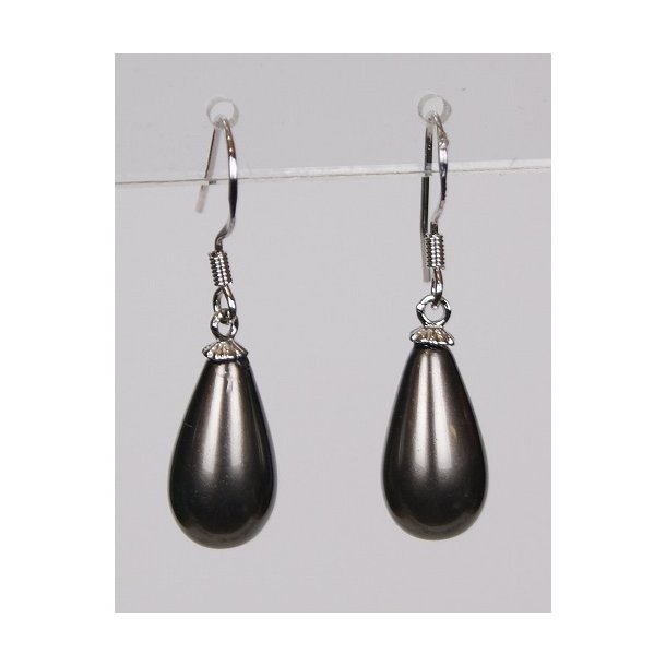 400-65 Drop hang earrings pearl 8 x 14 mm ST #514 Stone Grey