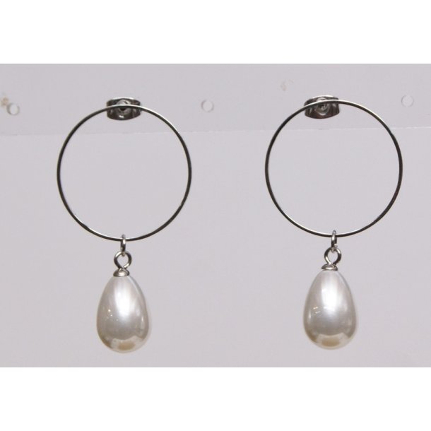 earrings black ring with hanging pearl