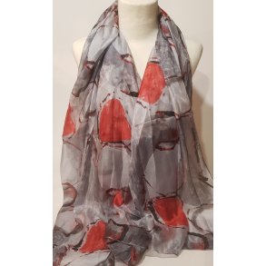 grey with orange blobs	180 x 110 cm      100% Silke